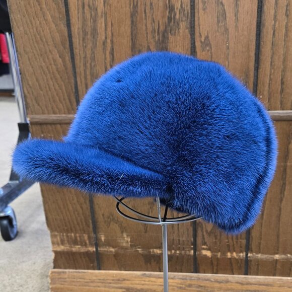 Blue dyed Mink Fur Baseball Cap